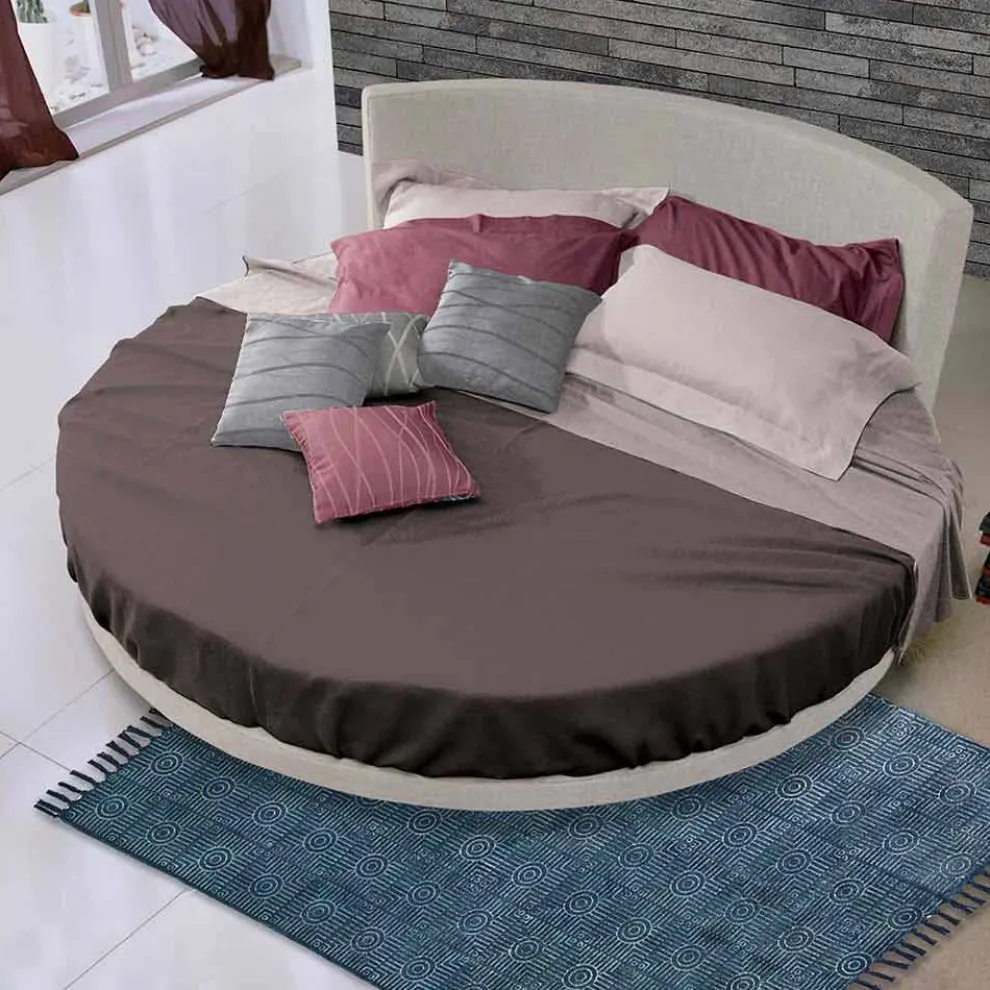 Rundes Design Doppelbett mit Stoffbezug, Made in Italy - Rello
