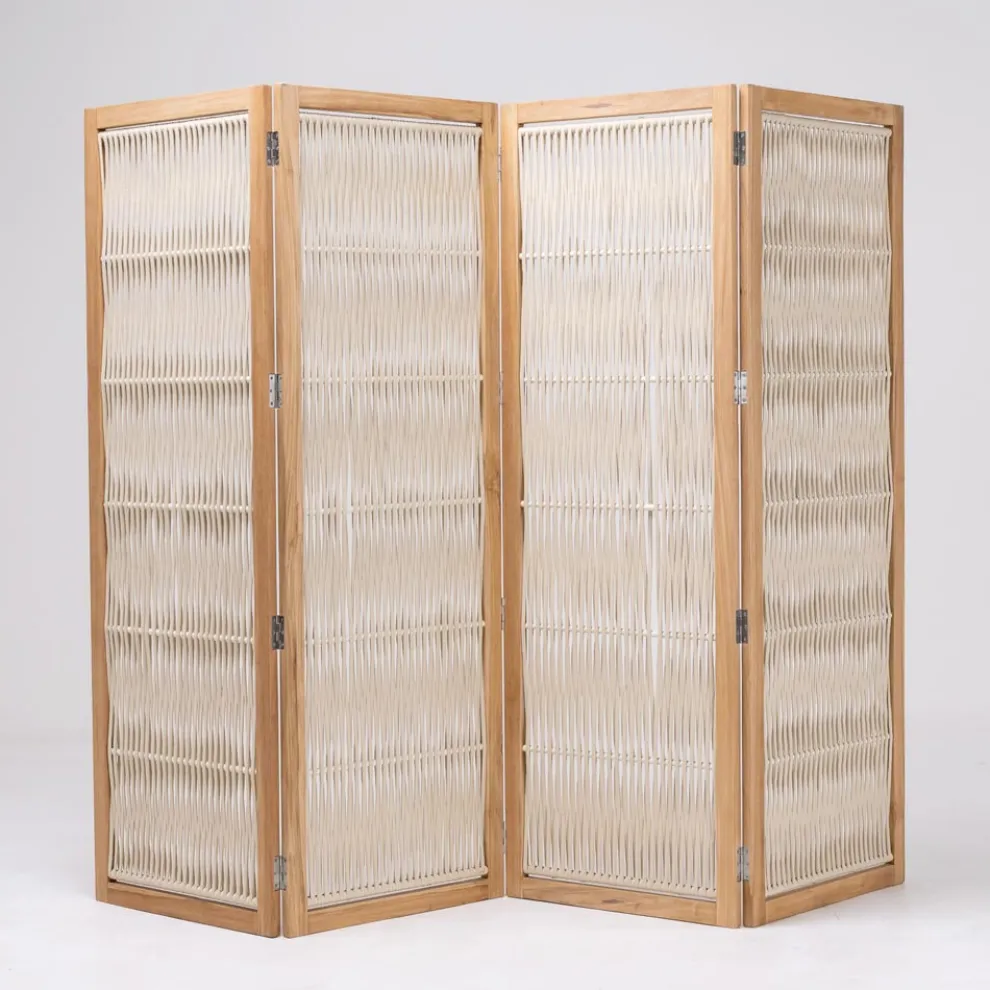 Trennwand für den Außenbereich aus Teakholz, Aluminium und Seilgeflecht - Vision