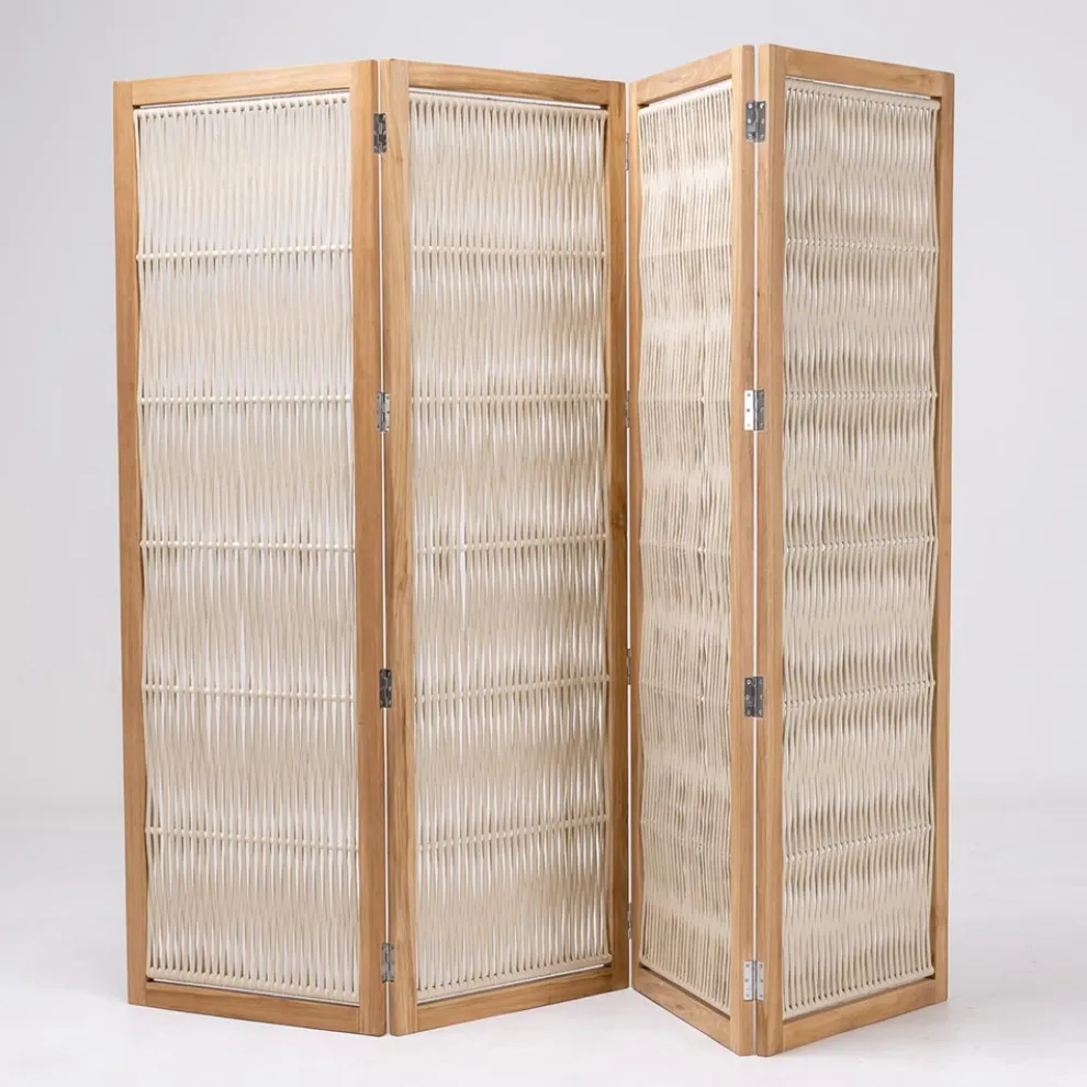 Trennwand für den Außenbereich aus Teakholz, Aluminium und Seilgeflecht - Vision