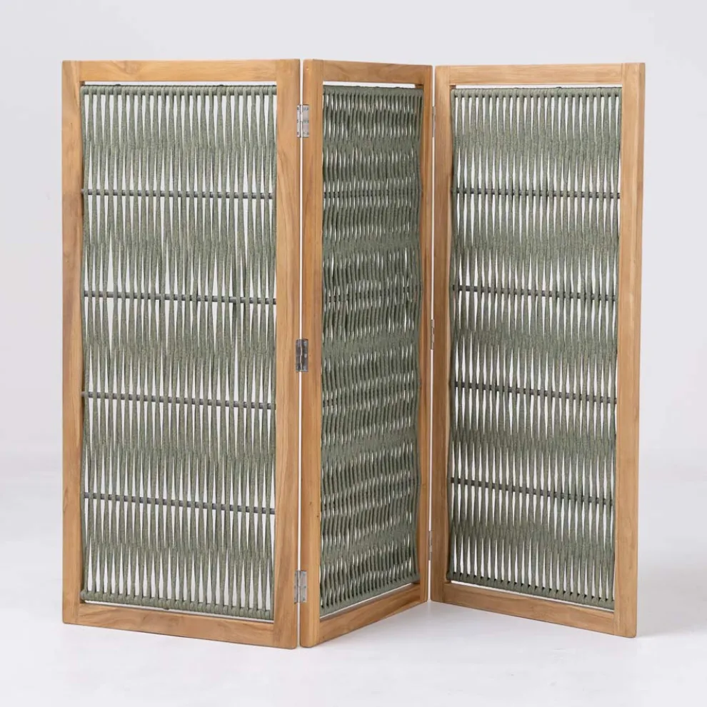 Trennwand für den Außenbereich aus Teakholz, Aluminium und Seilgeflecht - Vision