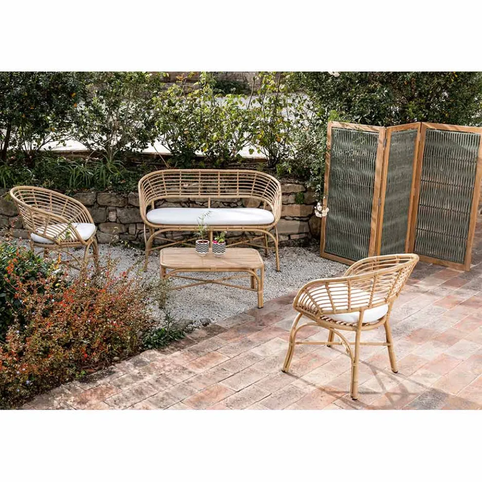 Trennwand für den Außenbereich aus Teakholz, Aluminium und Seilgeflecht - Vision