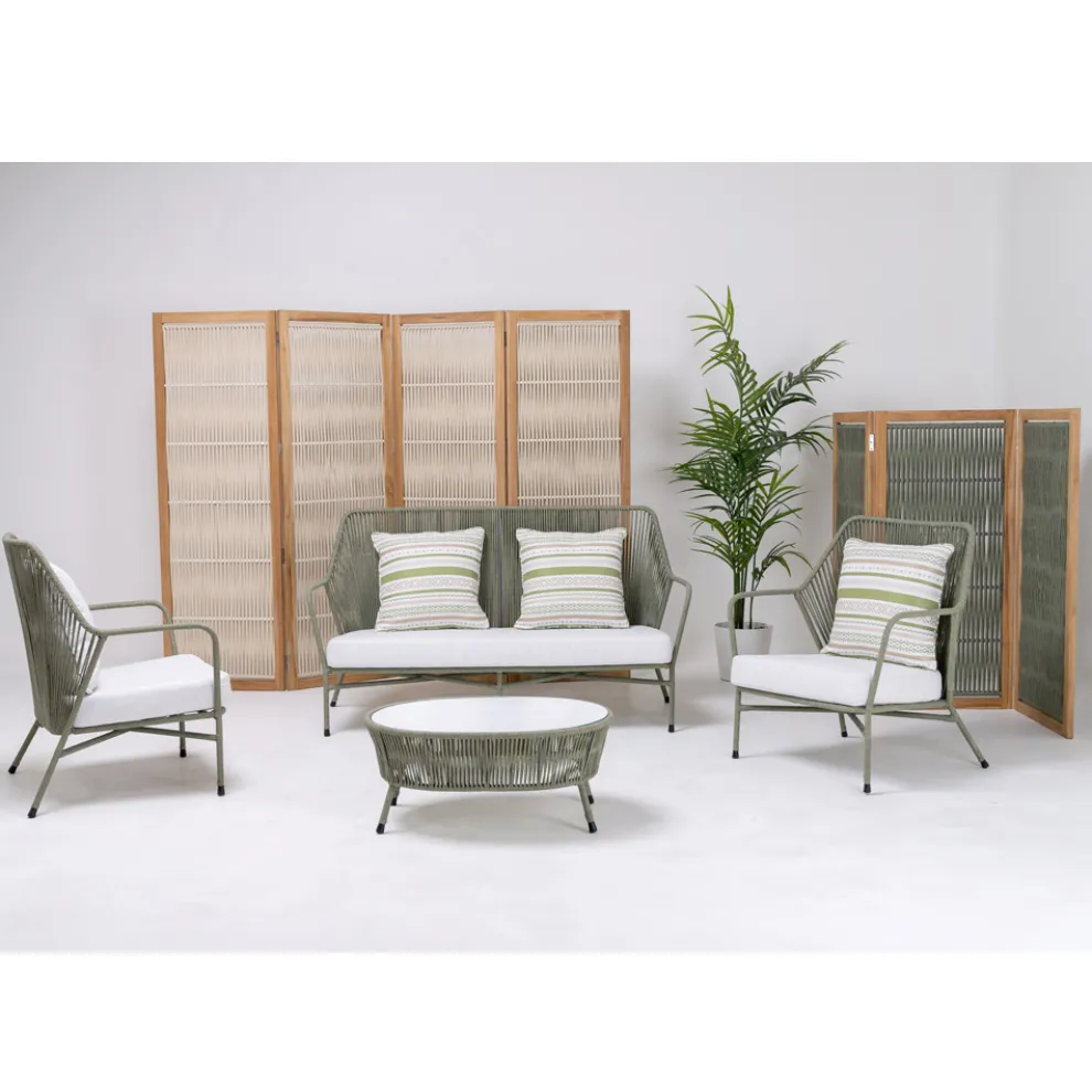 Trennwand für den Außenbereich aus Teakholz, Aluminium und Seilgeflecht - Vision