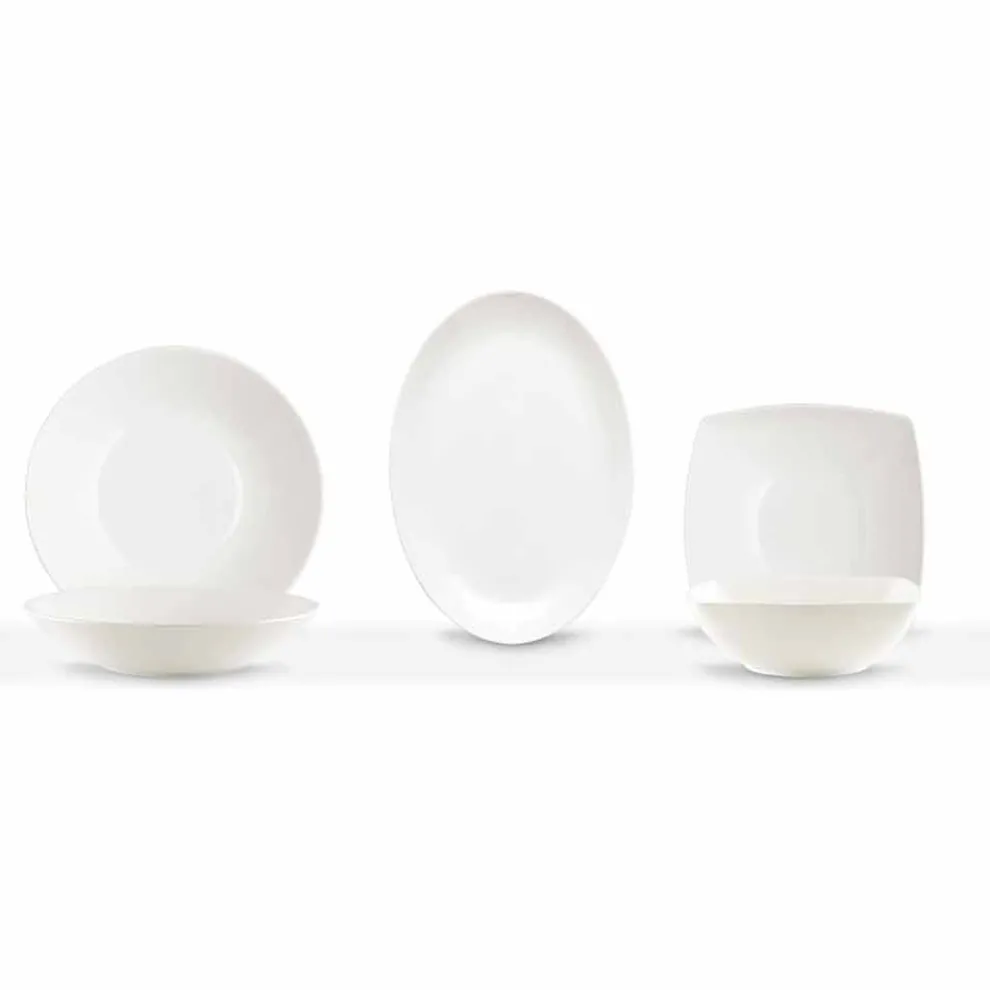 Serviergeschirr Set 3 Stück Modernes Design aus weißem Porzellan - Malaga