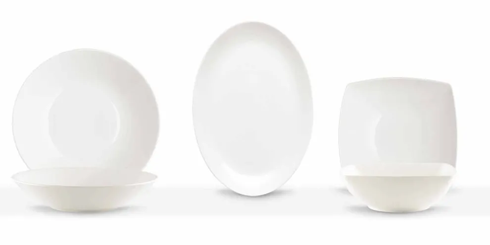 Serviergeschirr Set 3 Stück Modernes Design aus weißem Porzellan - Malaga