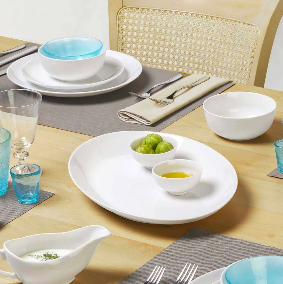 Serviergeschirr Set 3 Stück Modernes Design aus weißem Porzellan - Malaga