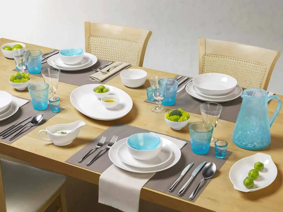 Serviergeschirr Set 3 Stück Modernes Design aus weißem Porzellan - Malaga