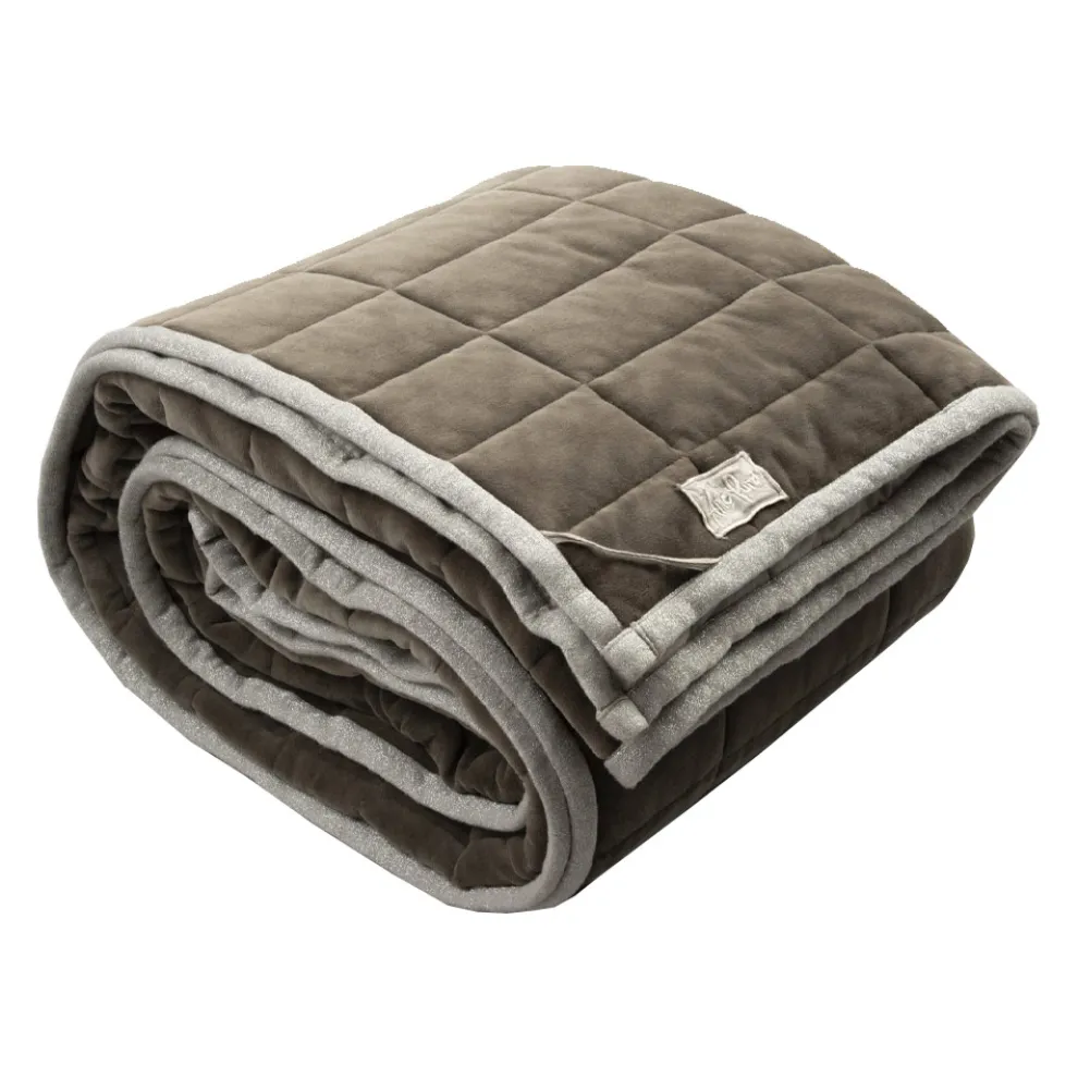 Plaid aus Baumwollsatin und Chenille mit Lurex-, Kreide- oder Retro-Bordüre - Taupe