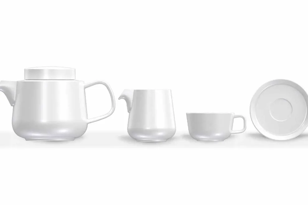 Porzellantasse und Untertasse Service, Porzellanteekanne und Milchkännchen 14 Stück - Arktis