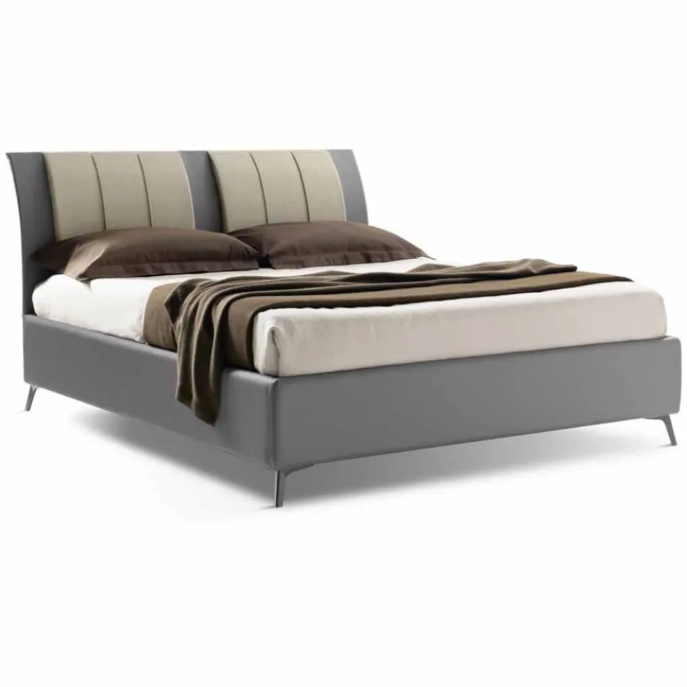 Gepolstertes Doppelbett mit Box aus zweifarbigem Ecoleather Made in Italy - Gagia