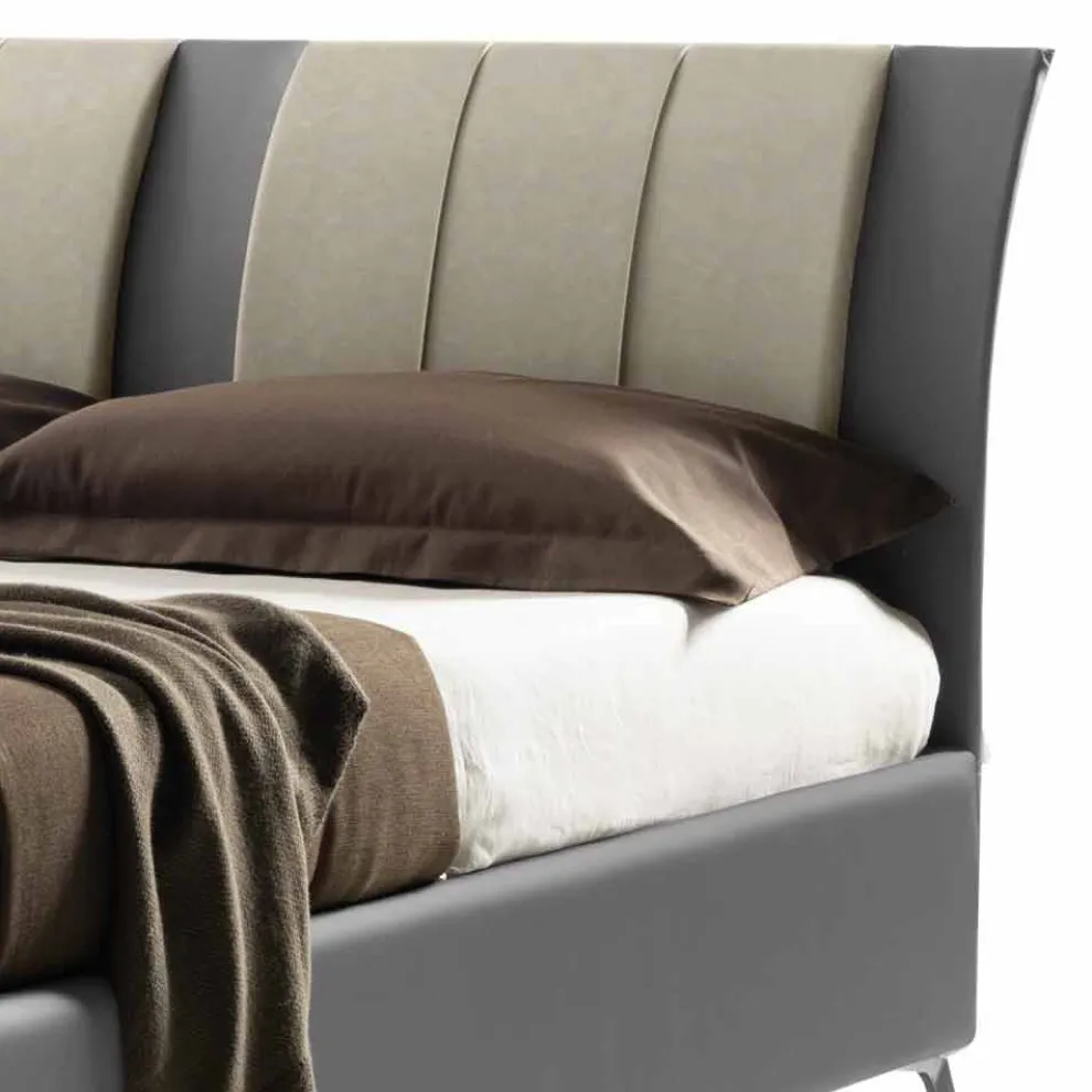 Gepolstertes Doppelbett mit Box aus zweifarbigem Ecoleather Made in Italy - Gagia
