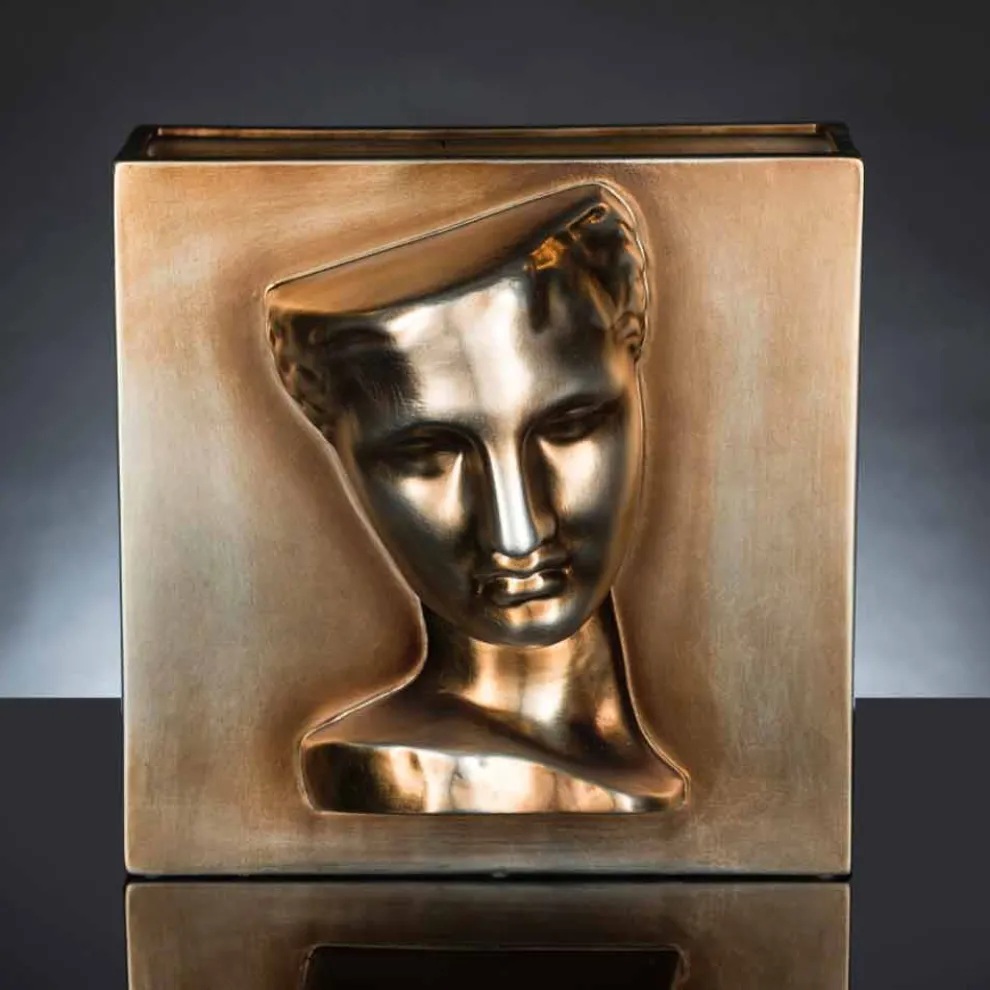 Moderne rechteckige Vase aus farbiger Keramik, handgefertigt in Italien - Lucas