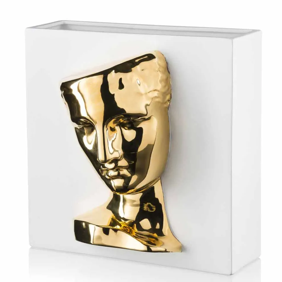 Moderne rechteckige Vase aus farbiger Keramik, handgefertigt in Italien - Lucas