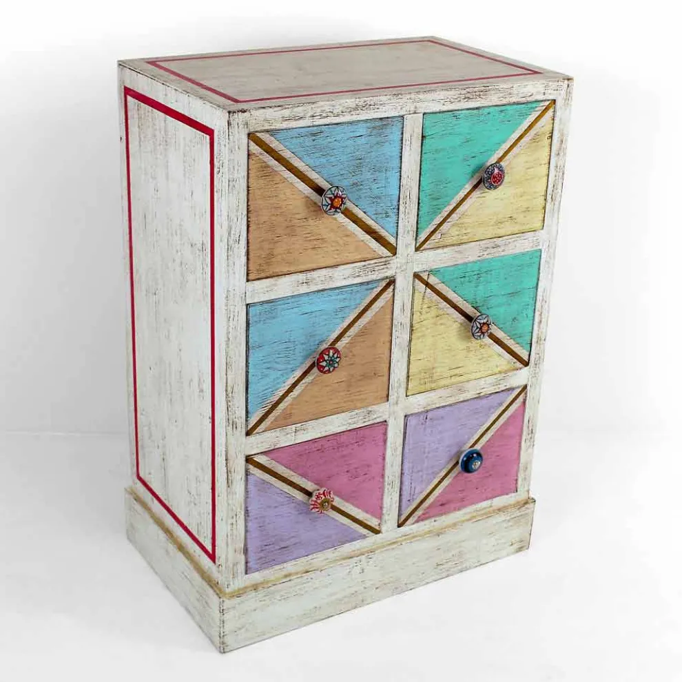 Handgefertigte hölzerne Kommode mit farbigen Schubladen Made in Italy - Brighella