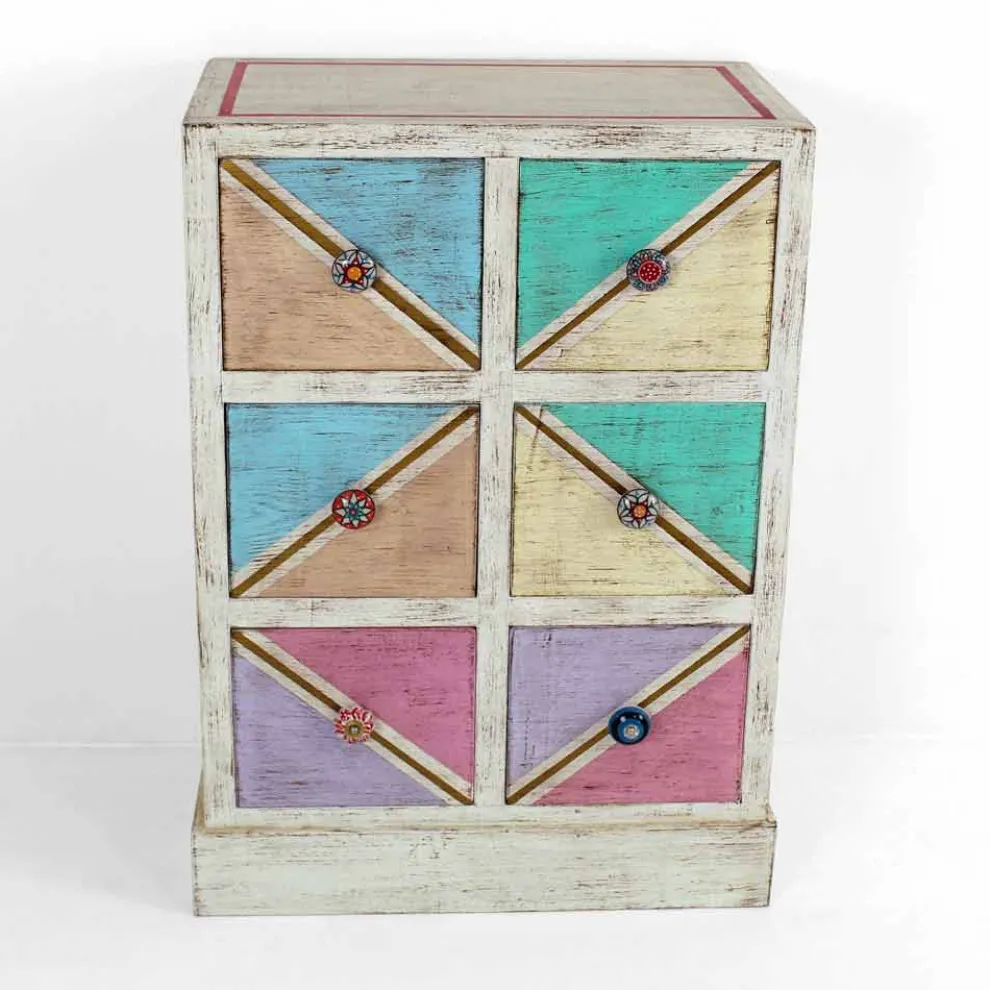 Handgefertigte hölzerne Kommode mit farbigen Schubladen Made in Italy - Brighella