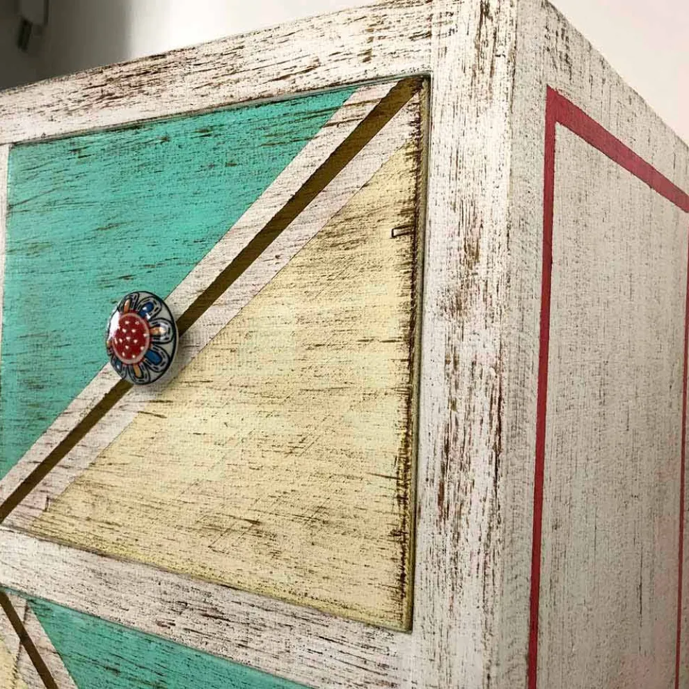 Handgefertigte hölzerne Kommode mit farbigen Schubladen Made in Italy - Brighella