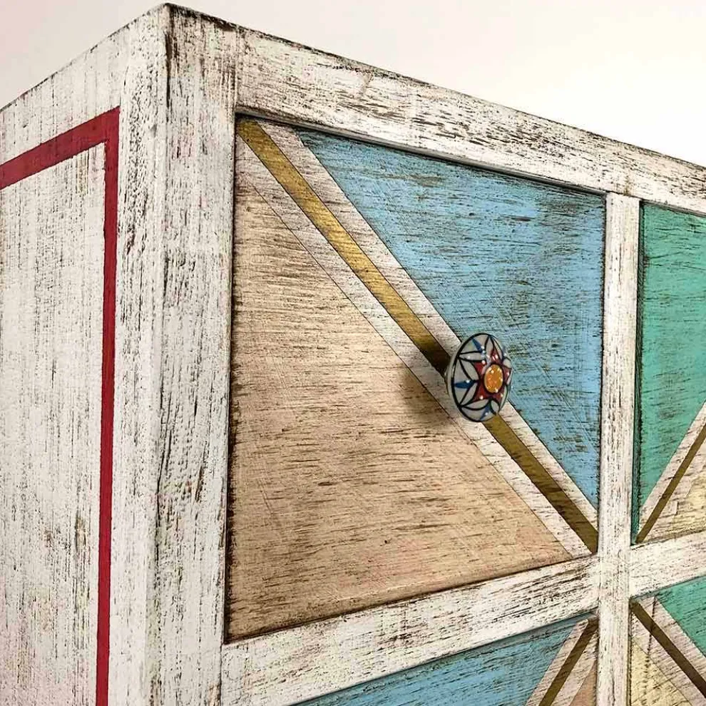 Handgefertigte hölzerne Kommode mit farbigen Schubladen Made in Italy - Brighella