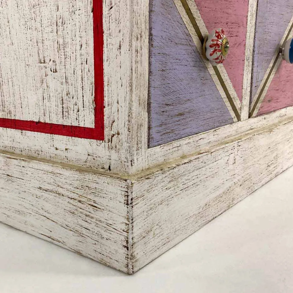 Handgefertigte hölzerne Kommode mit farbigen Schubladen Made in Italy - Brighella