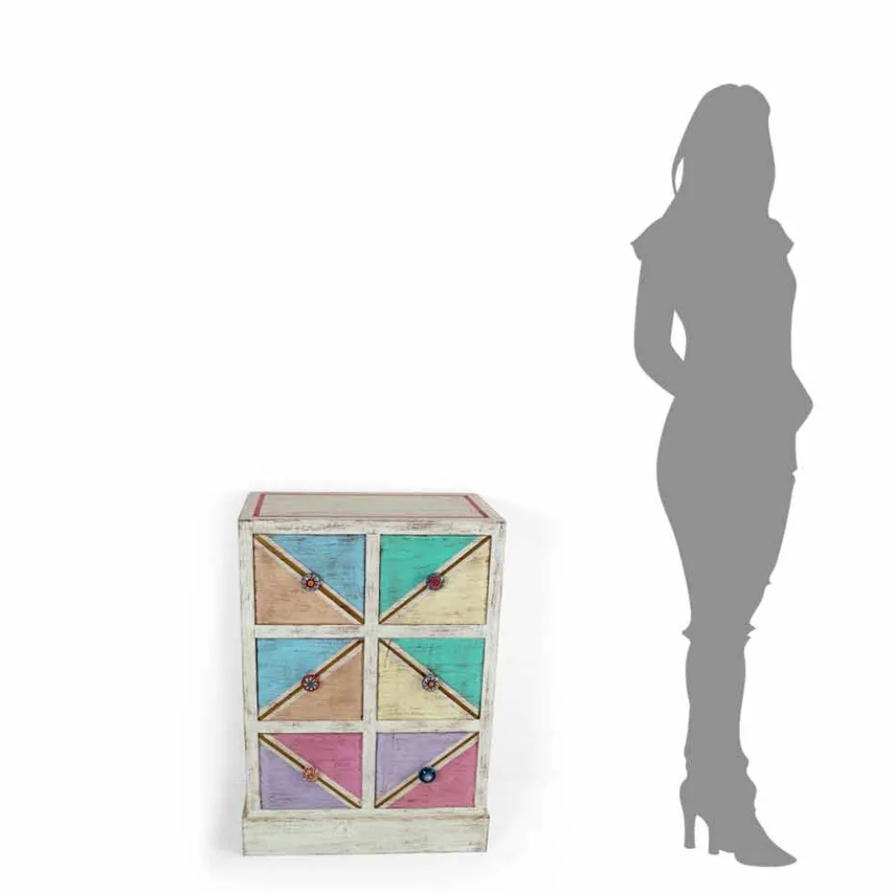 Handgefertigte hölzerne Kommode mit farbigen Schubladen Made in Italy - Brighella