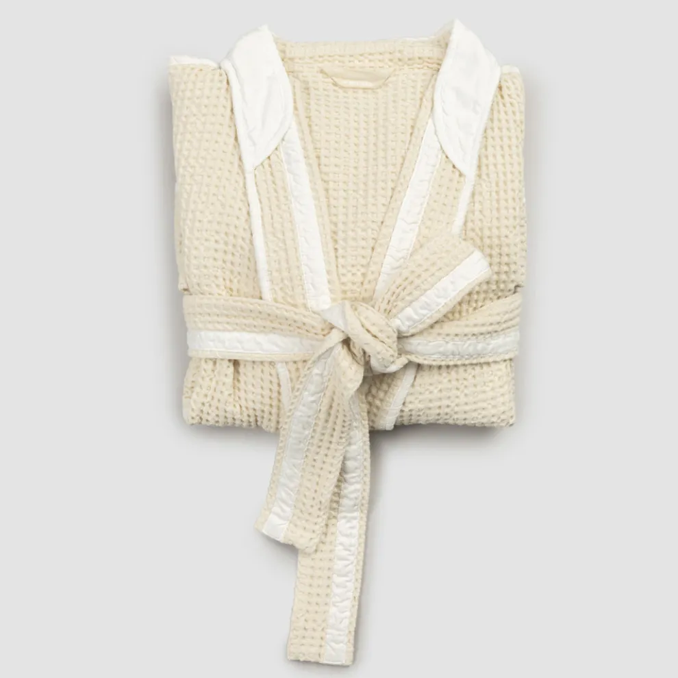 Luxus-Kimono-Bademantel aus Leinen und Baumwolle, 2 Oberflächen Made in Italy - Kleone