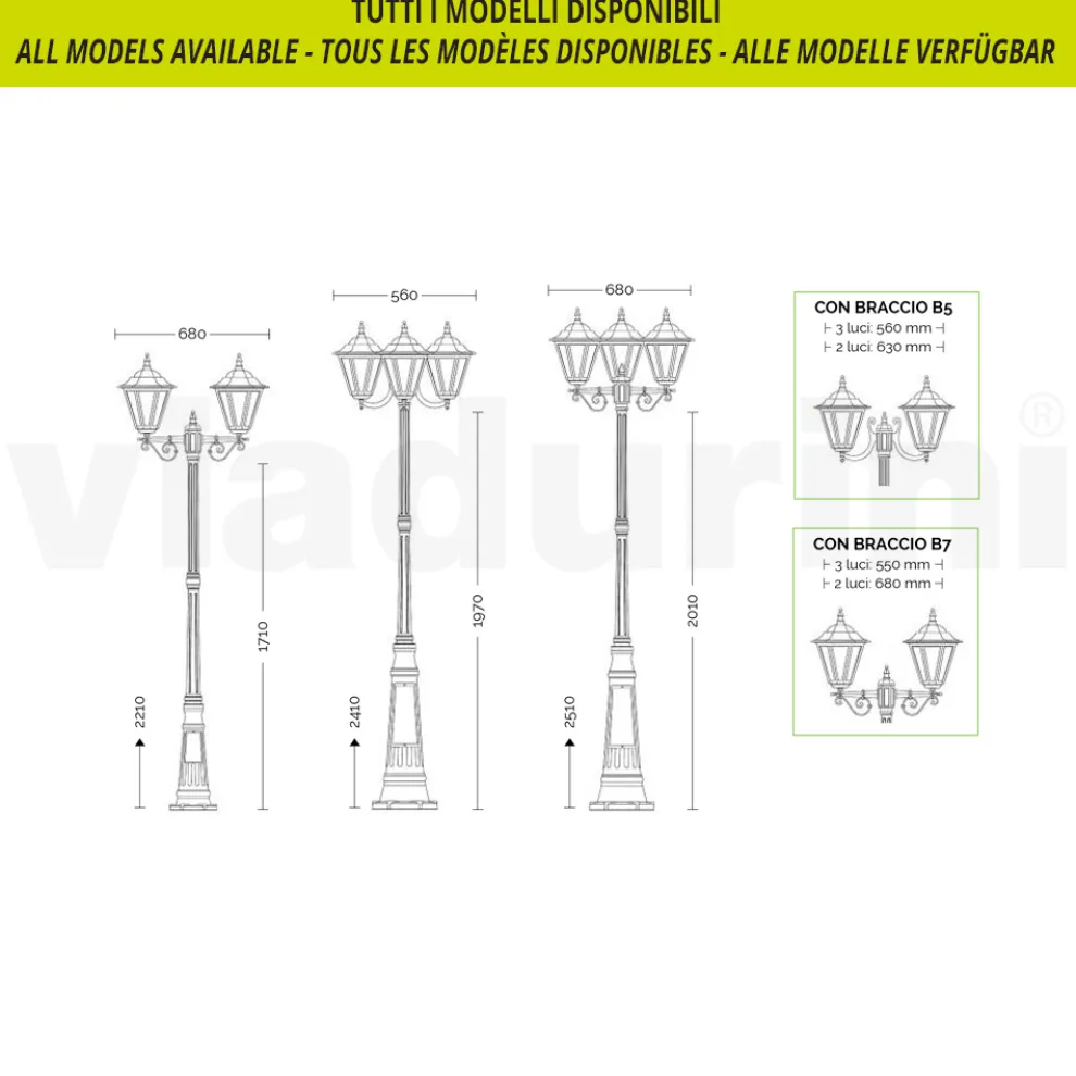 154 cm hohe Gartenlampe aus Glas und 5 Aluminiumausführungen - Pinako