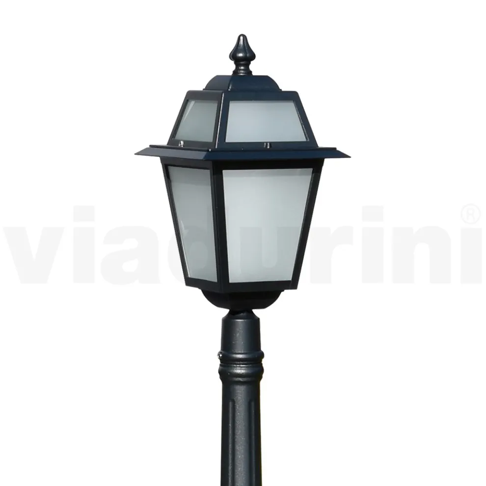 152 cm hohe Gartenlampe aus anthrazitfarbenem Aluminium und sandgestrahltem Glas - Elric