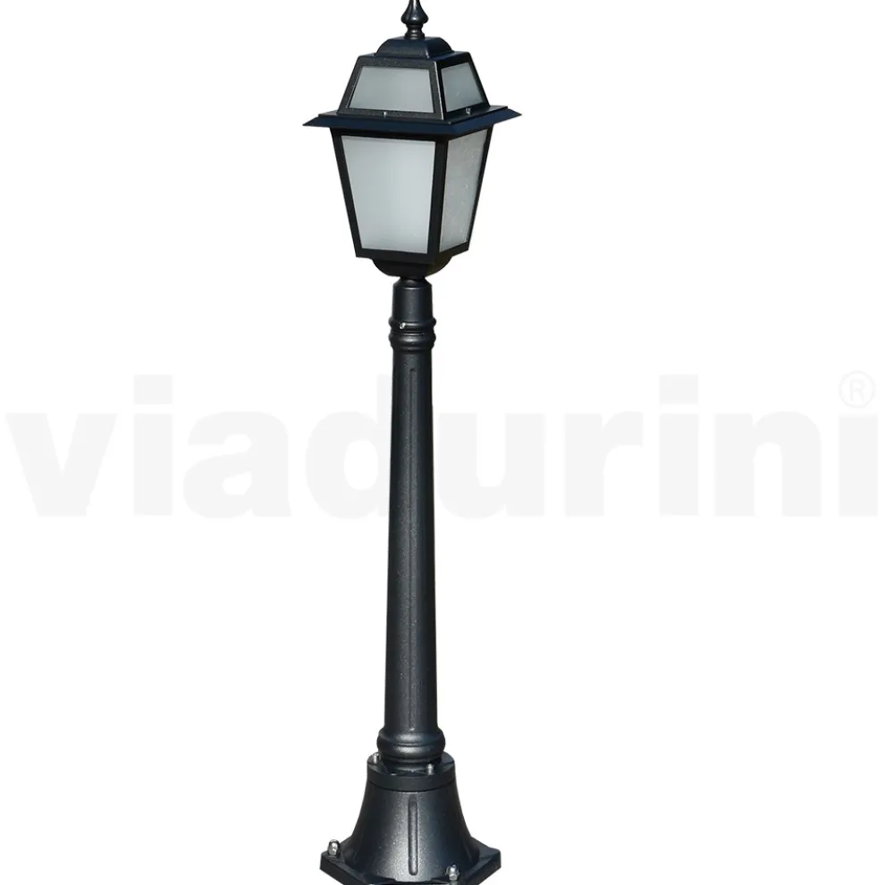 116 cm hohe Gartenlampe aus anthrazitfarbenem Aluminium und sandgestrahltem Glas - Elric