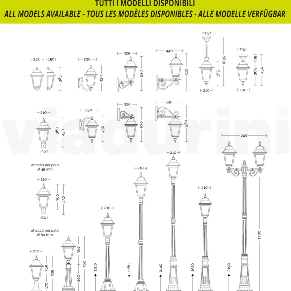 178 cm hohe Straßenlaterne aus Anthrazitglas und Aluminium Made in Italy - Scintilla