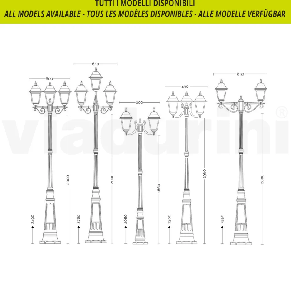 178 cm hohe Straßenlaterne aus Anthrazitglas und Aluminium Made in Italy - Scintilla