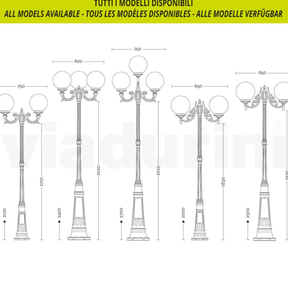 69 cm hohe Straßenlaterne aus schwarzem Acryl und Aluminium, hergestellt in Italien - Trovanero