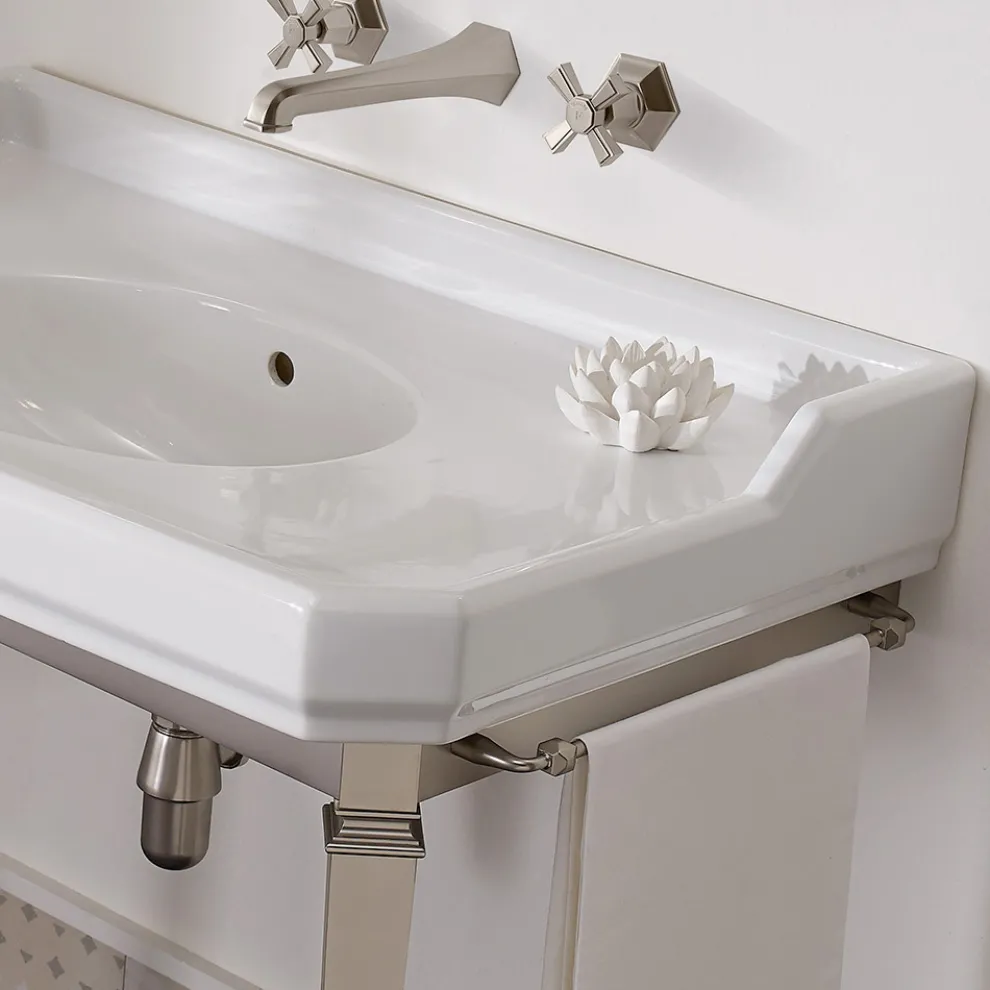 90 cm Vintage Badezimmerkonsole, weiße Keramik, mit Füßen Made in Italy - Nausica