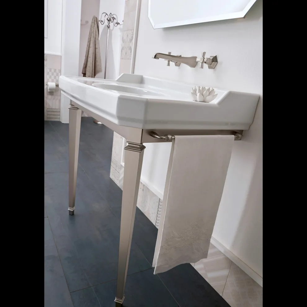 90 cm Vintage Badezimmerkonsole, weiße Keramik, mit Füßen Made in Italy - Nausica