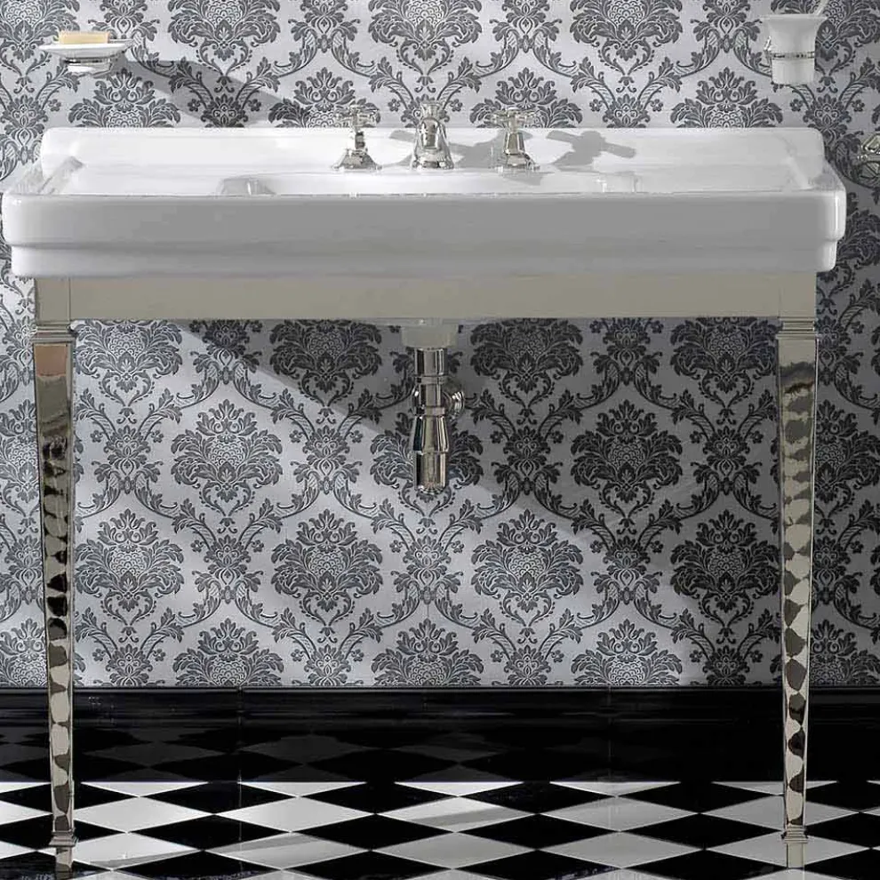 105 cm Vintage weiße Keramik-Badezimmerkonsole mit Füßen, Made in Italy - Marwa