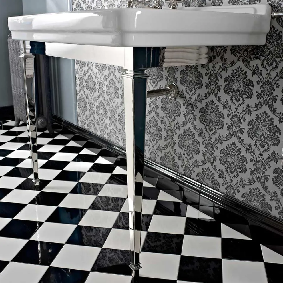 105 cm Vintage weiße Keramik-Badezimmerkonsole mit Füßen, Made in Italy - Marwa