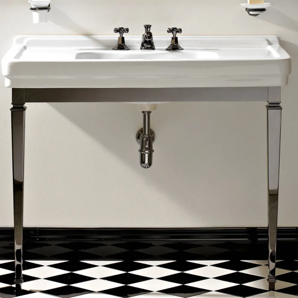 105 cm Vintage weiße Keramik-Badezimmerkonsole mit Füßen, Made in Italy - Marwa