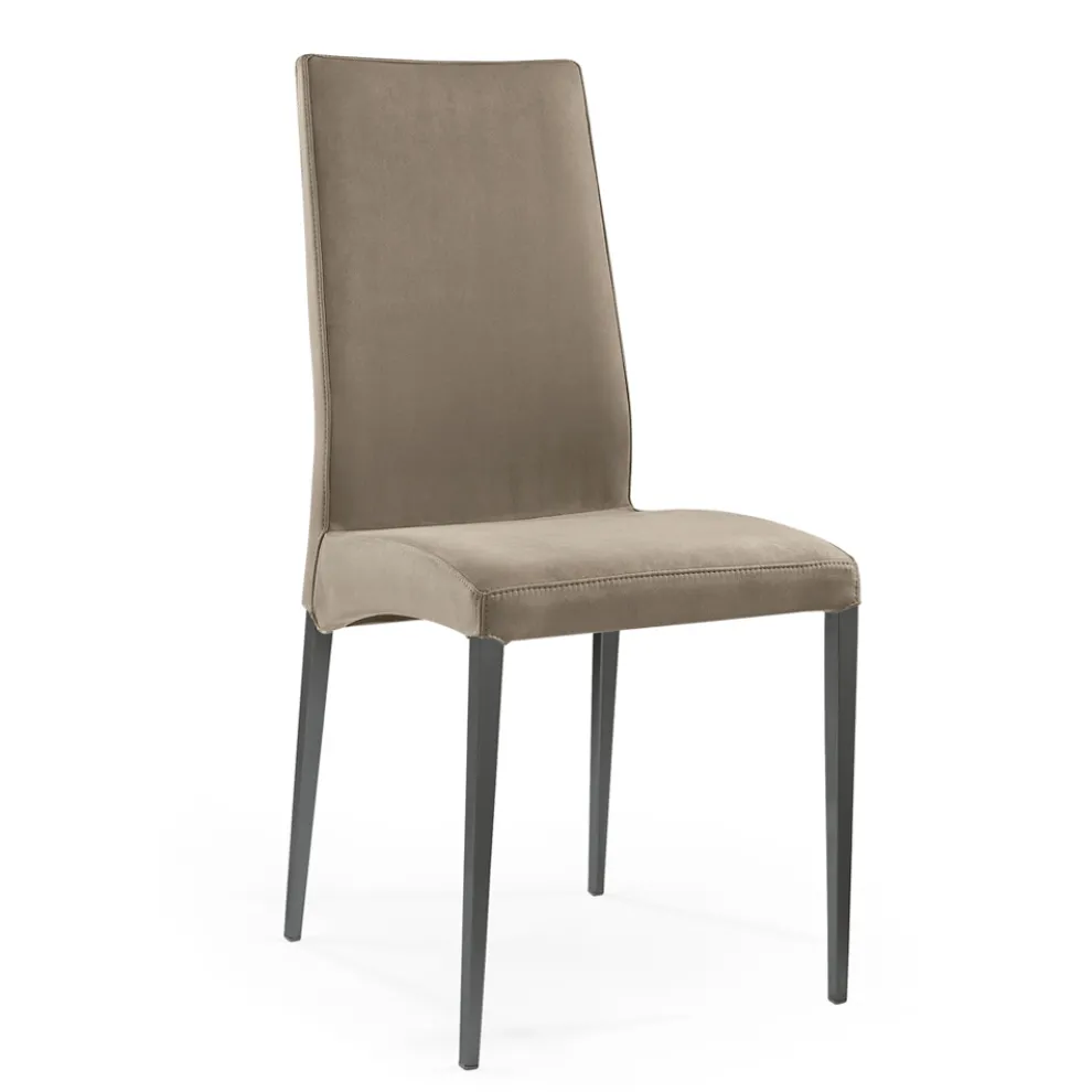 2 Esszimmerstühle aus Stoff in der Farbe Caribou und anthrazitfarbenen Beinen, hergestellt in Italien – Kite