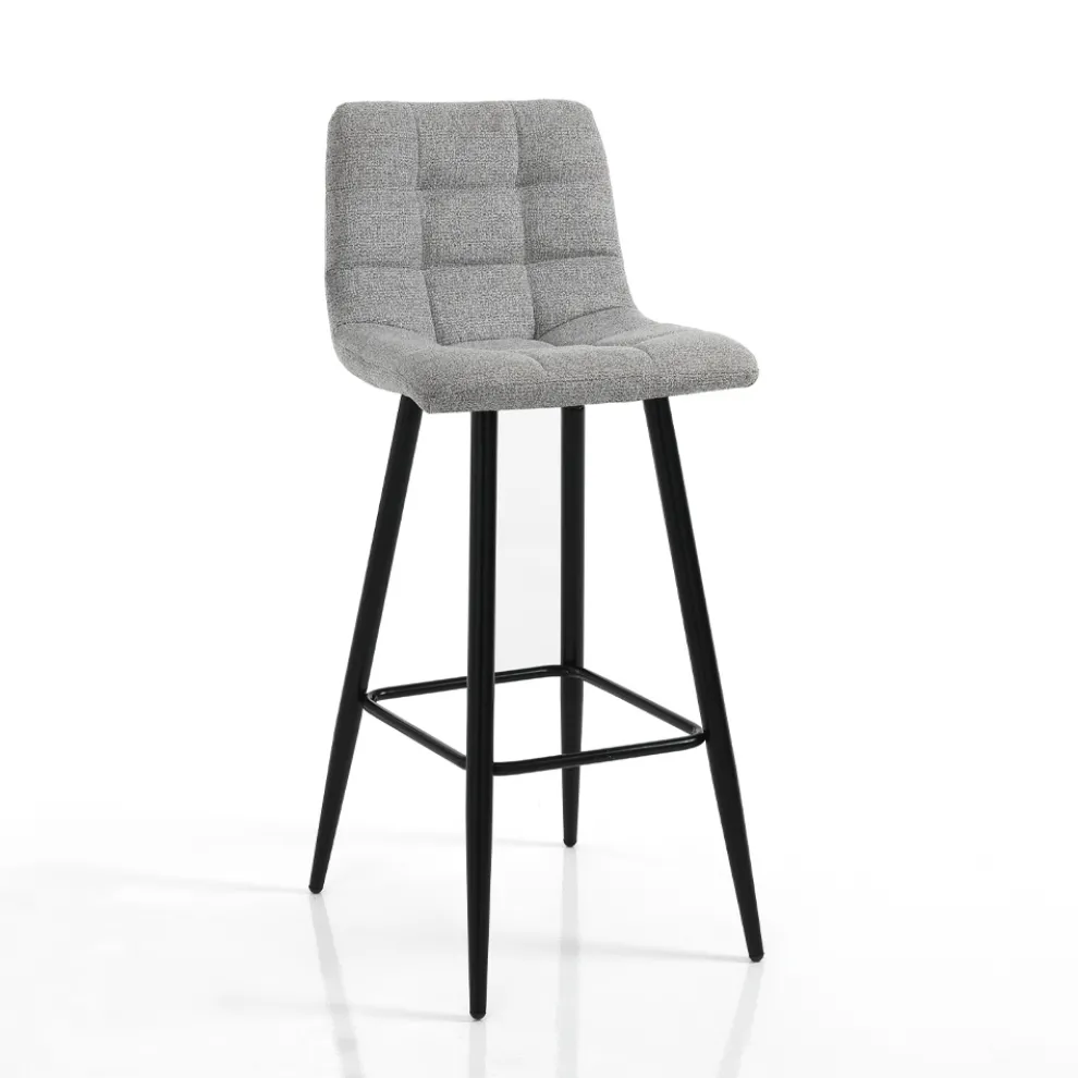 2 Hocker aus hellgrauem Stoff und Metall – Kupfer