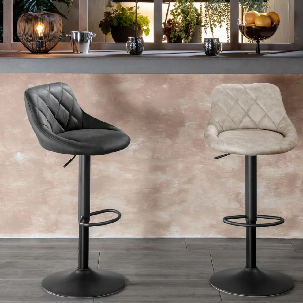 2 Hocker mit Gaslift, Mikrofasersitz und Metallstruktur - Abbey