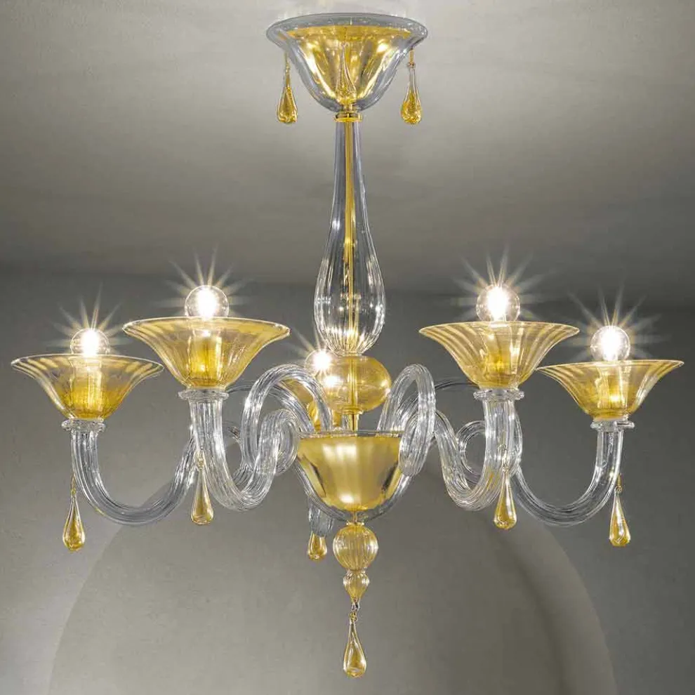 5 Lichter Venedig Glas Kronleuchter, handgefertigt in Italien - Margherita