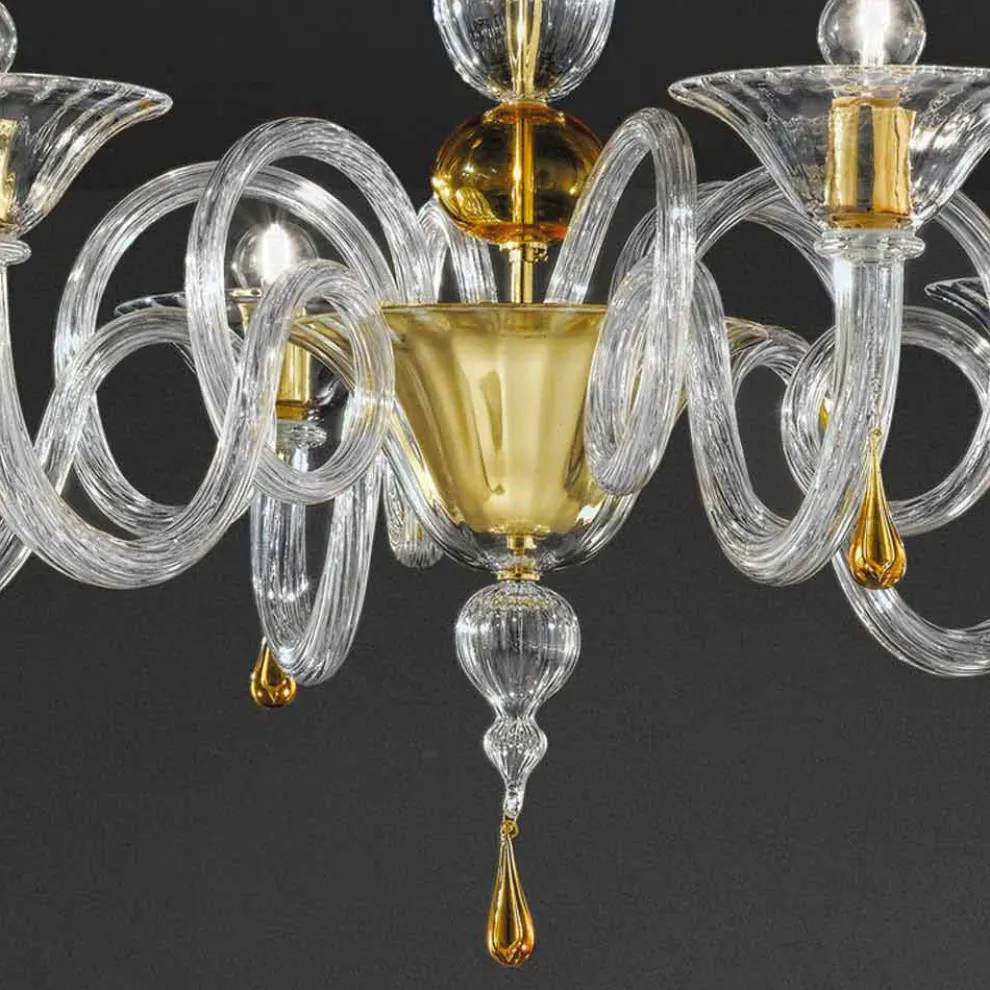 6 Lichter Venezianischer Glas Kronleuchter Handgefertigt, Made in Italy - Margherita