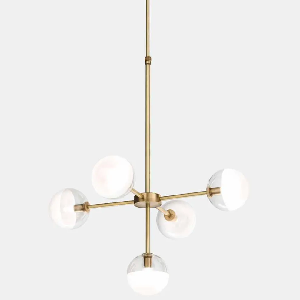 5 Lights Pendelleuchte aus natürlichem Messing und Glas - Molecola von Il Fanale