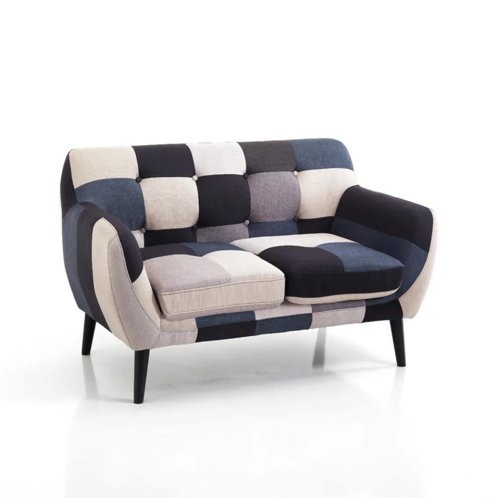 2- oder 3-Sitzer-Sofa aus mehrfarbigem Stoff – Kobalt