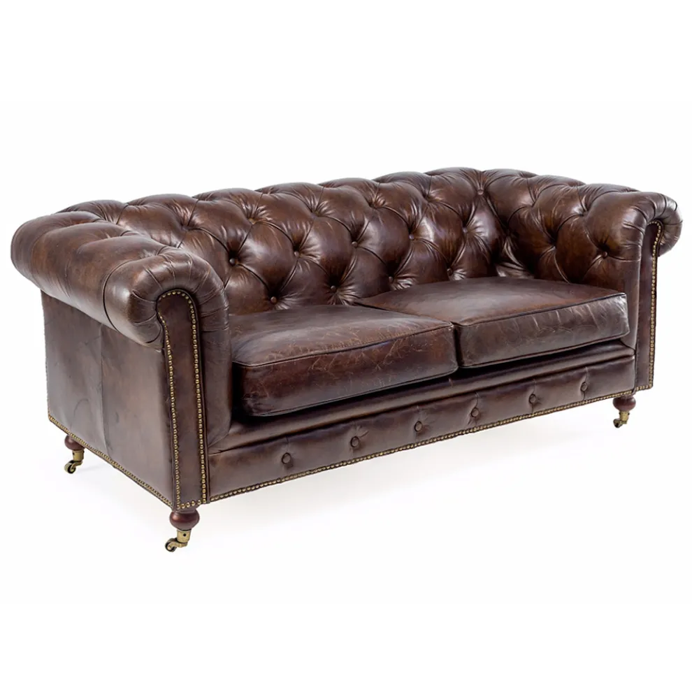 2- oder 3-Sitzer-Wohnzimmersofa aus Vintage-Leder mit gealterter Wirkung - Stempel