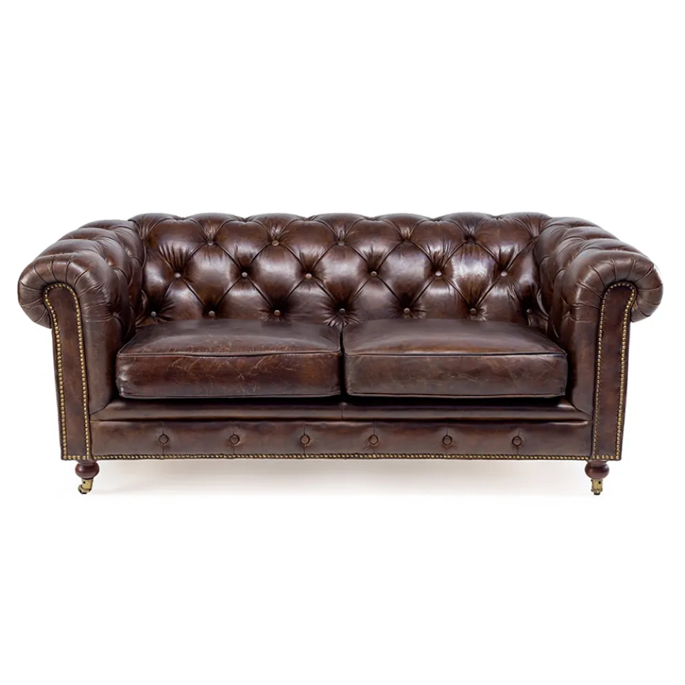 2- oder 3-Sitzer-Wohnzimmersofa aus Vintage-Leder mit gealterter Wirkung - Stempel