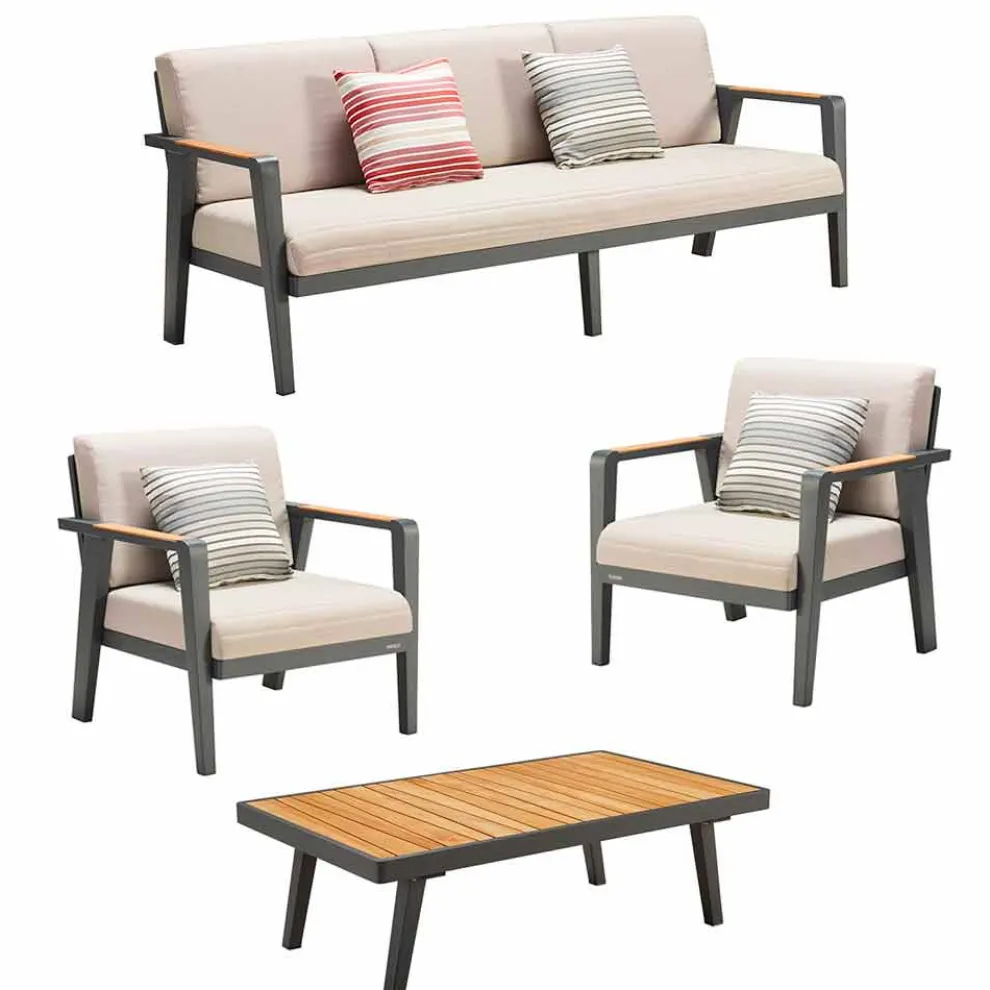 Outdoor-Komposition 3-Sitzer-Sofa, 2 Sessel und Couchtisch - Moira