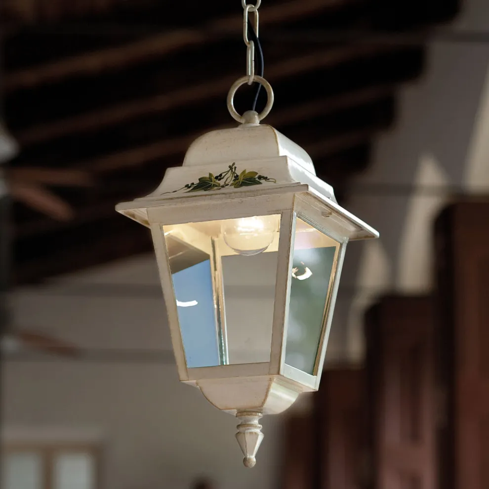 Abgehängte Außenlampe aus weißem Aluminium und handgefertigter Dekoration - Gorizia