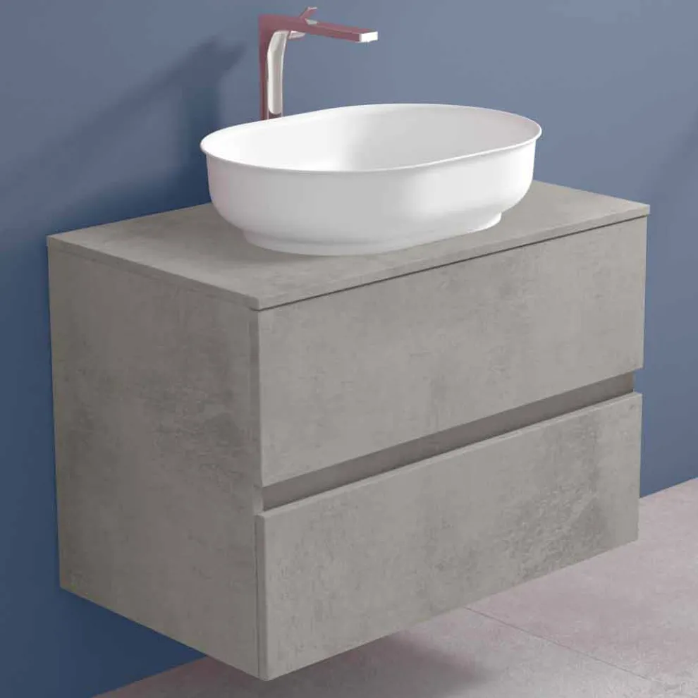 Abgehängte Badezimmermöbel mit ovalem Waschbecken, modernes Design - Cesiro