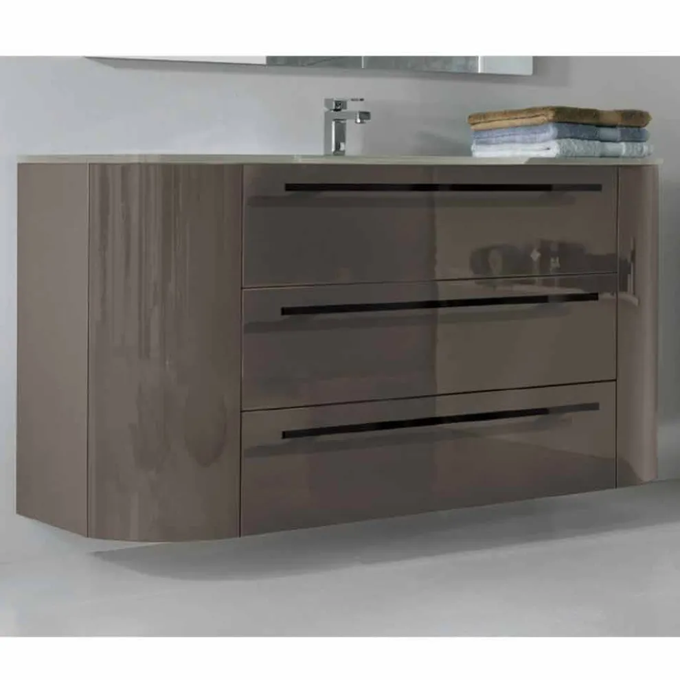 Abgehängte Badezimmerschrank 3 Schubladen + 2 Holztüren Happy, integrierte Spüle