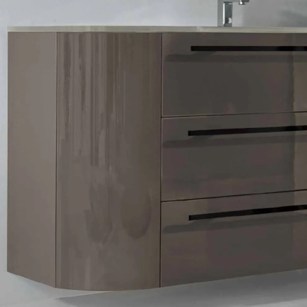 Abgehängte Badezimmerschrank 3 Schubladen + 2 Holztüren Happy, integrierte Spüle