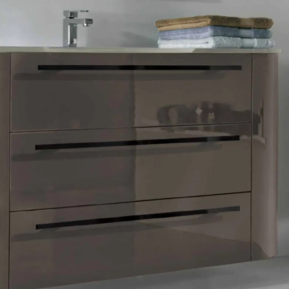 Abgehängte Badezimmerschrank 3 Schubladen + 2 Holztüren Happy, integrierte Spüle