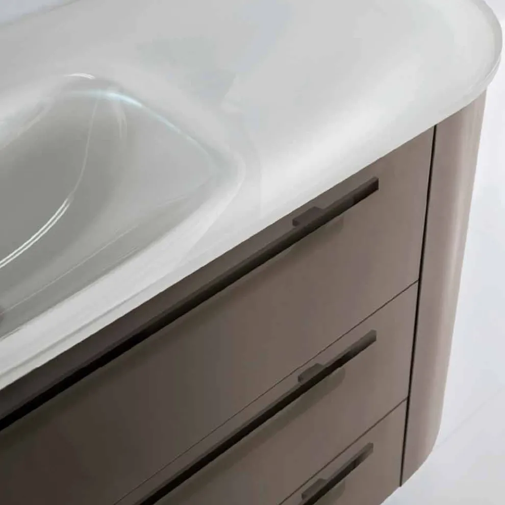 Abgehängte Badezimmerschrank 3 Schubladen + 2 Holztüren Happy, integrierte Spüle